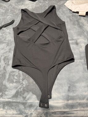 Express Black Crossback Snap-Front Bodysuit